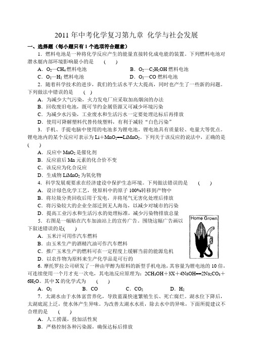 中考化学复习第九章 化学与社会发展.docx