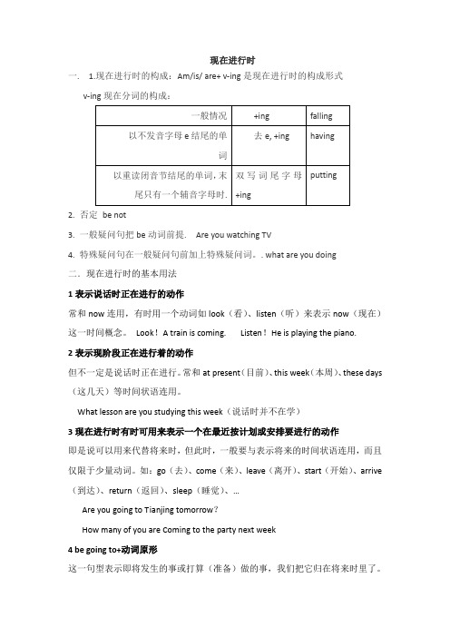 初一-现在进行时讲解练习题及答案