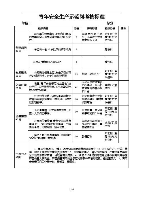 青年安全生产示范岗考核标准