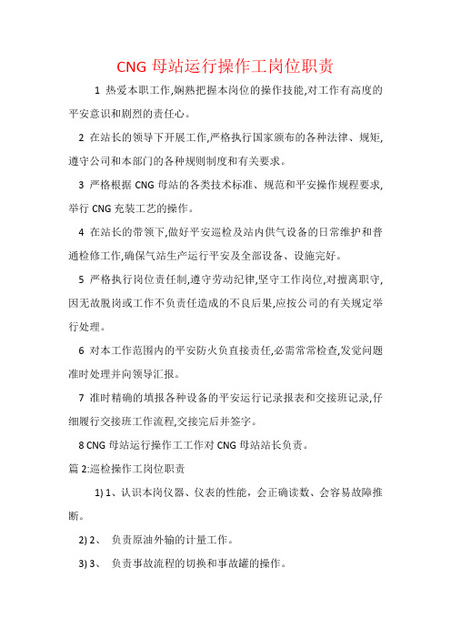 CNG母站运行操作工岗位职责