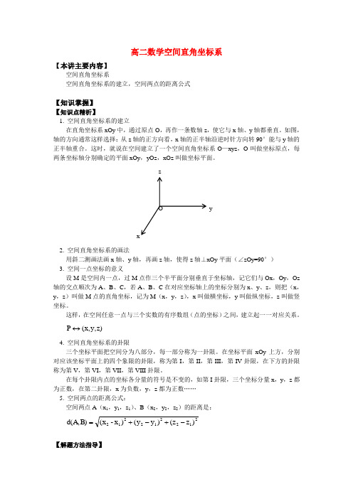 高二数学空间直角坐标系知识精讲