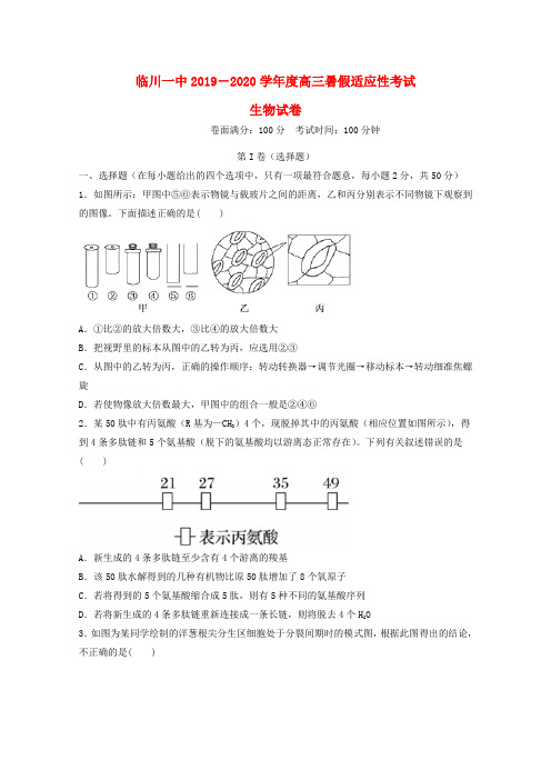 江西省抚州市临川区第一中学2020届高三生物上学期适应性考试试题