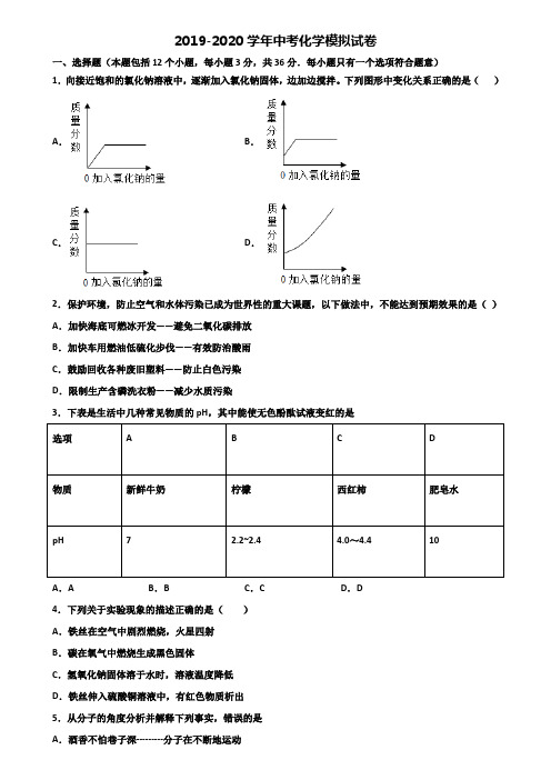 黑龙江省哈尔滨市2019-2020学年中考化学质量检测双份试题