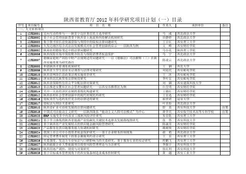 陕西省教育厅2012年科学研究项目计划(一)目录 精品