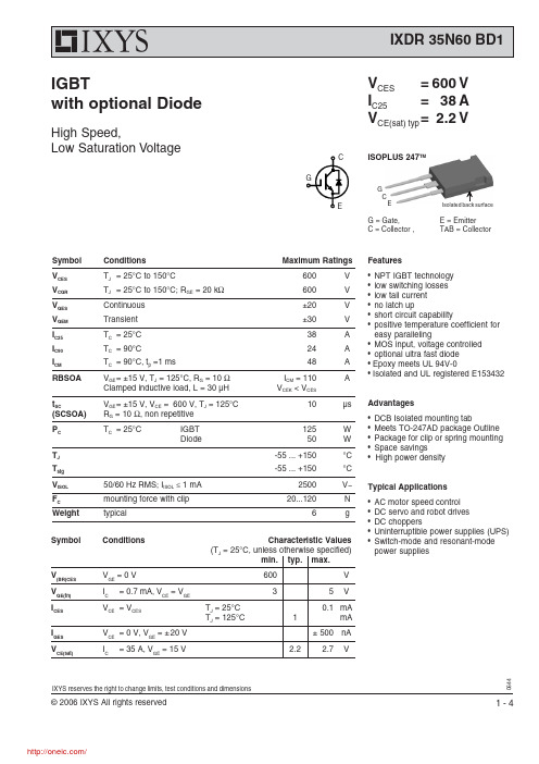 IXDR35N60BD1;中文规格书,Datasheet资料