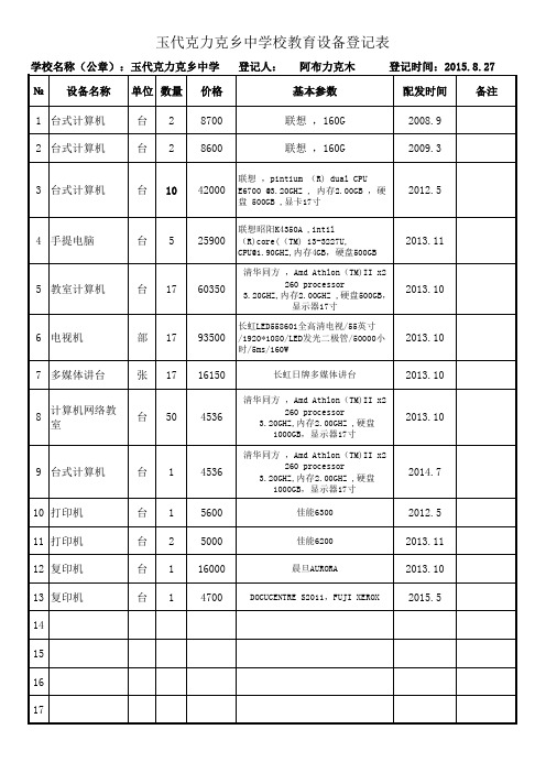 学校教学设备登记表