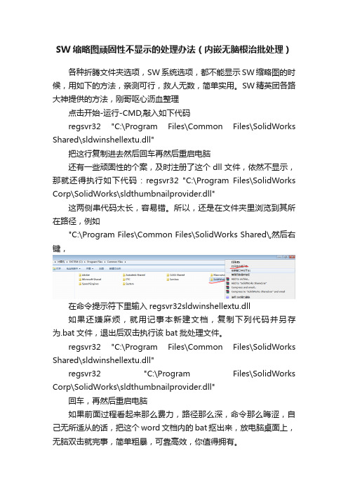 SW缩略图顽固性不显示的处理办法（内嵌无脑根治批处理）