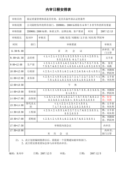 内审日程安排表