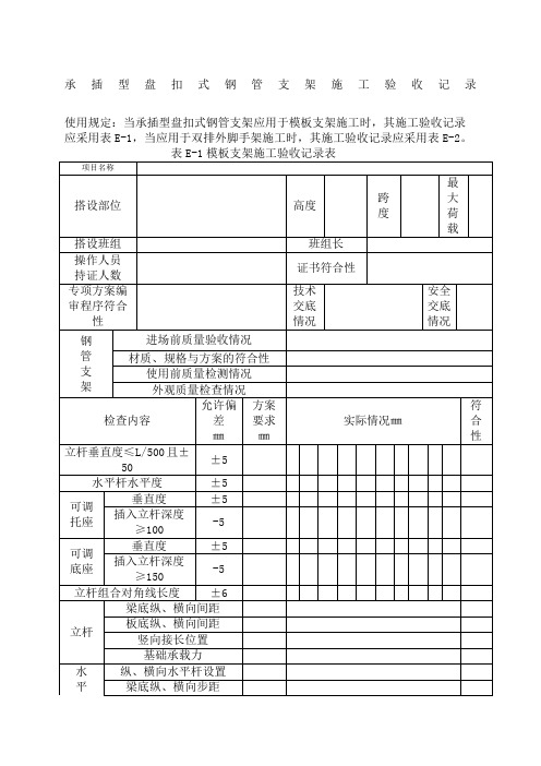 承插型盘扣式钢管支架施工验收记录表格