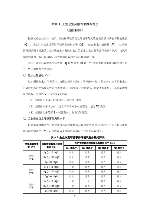 集中式地表水型饮用水水源地工业企业突发环境事件风险评估推荐方法