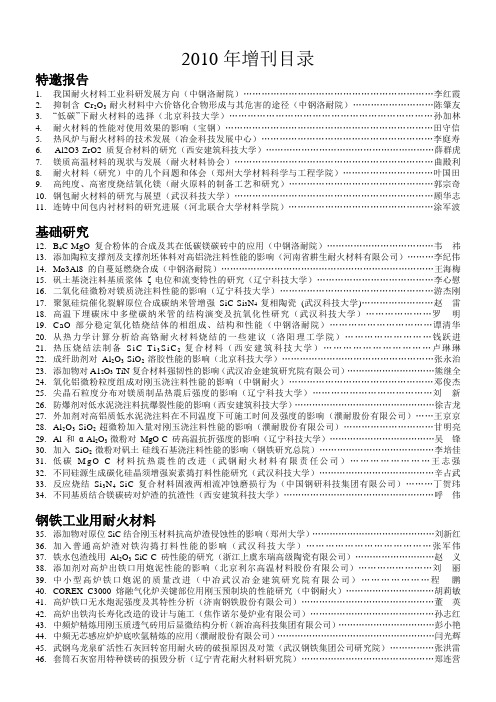 《耐火材料》编辑部增刊稿件清单(统计)