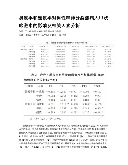 奥氮平和氯氮平对男性精神分裂症病人甲状腺激素的影响及相关因素分析