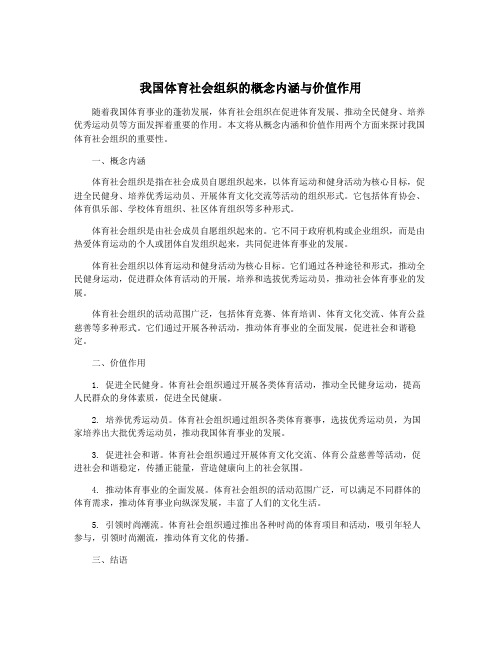 我国体育社会组织的概念内涵与价值作用