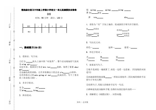 【部编】2020精选综合复习六年级上学期小学语文一单元真题模拟试卷卷(三)