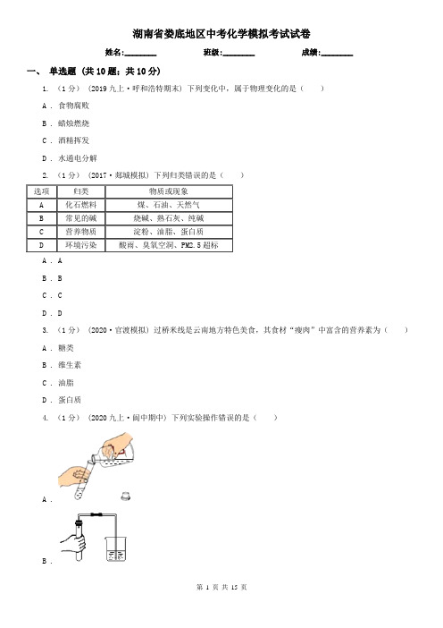 湖南省娄底地区中考化学模拟考试试卷