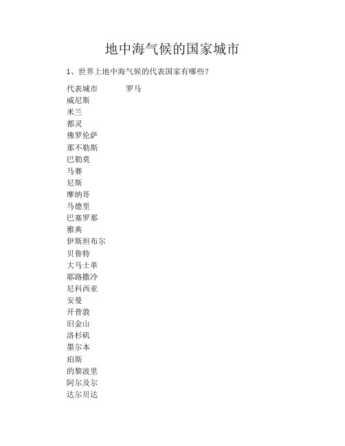 地中海气候的国家城市