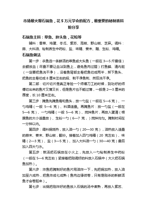 市场最火爆石锅鱼，花5万元学会的配方，最重要的秘制香料粉分享