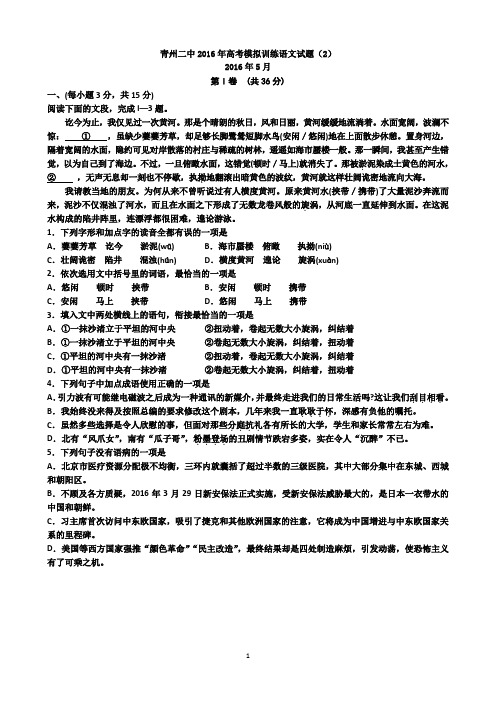 青州二中2016年高考模拟训练语文试题(2)丁勇