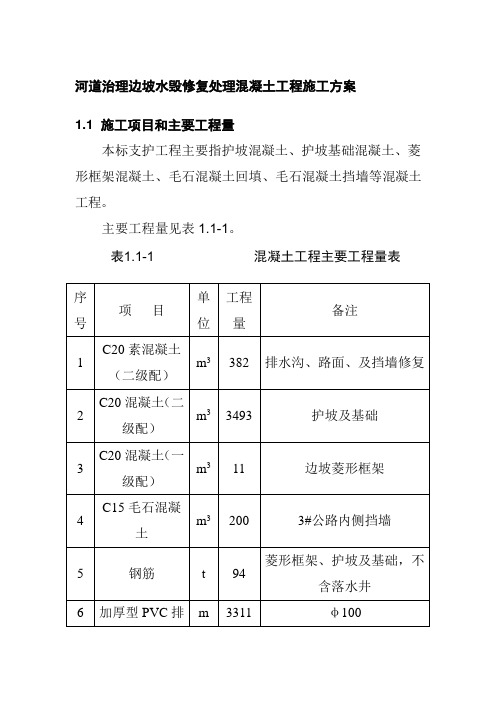 河道治理边坡水毁修复处理混凝土工程施工方案