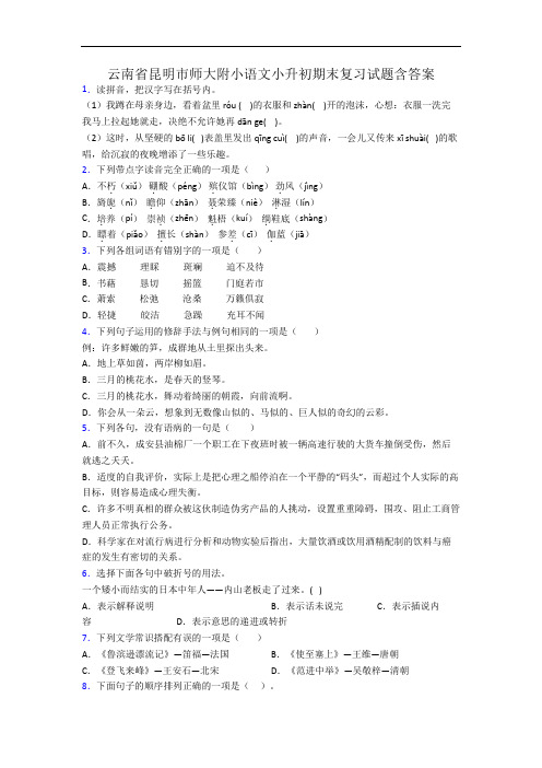 云南省昆明市师大附小语文小升初期末复习试题含答案