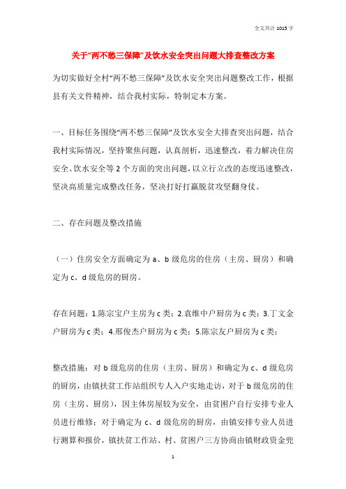 关于“两不愁三保障”及饮水安全突出问题大排查整改方案