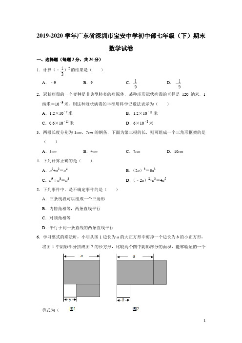 广东省深圳市宝安中学初中部2019-2020学年七年级下学期期末数学试卷