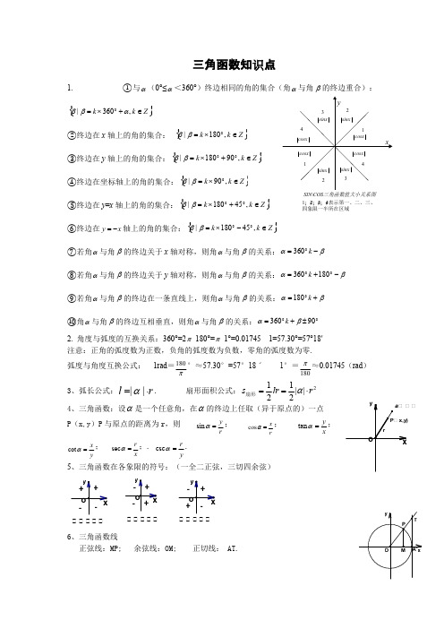 (完整版)三角函数知识点及练习题含答案,推荐文档