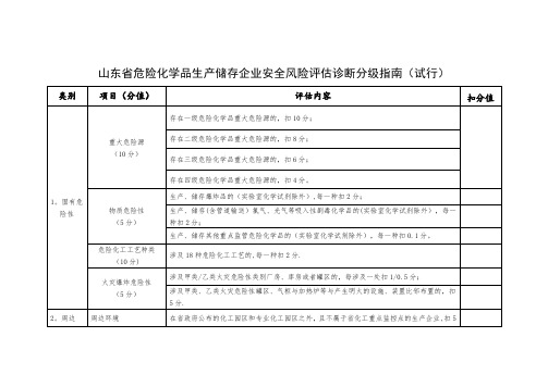 山东危险化学品生产储存企业安全风险评价诊断分级指引试行