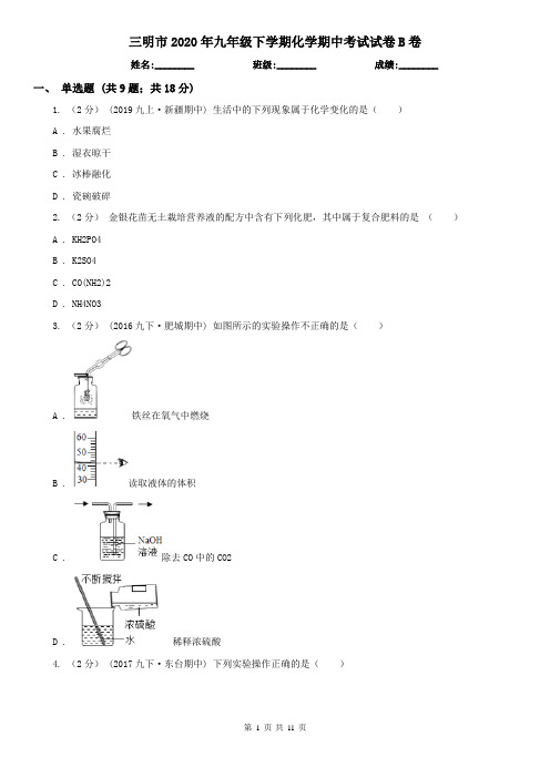 三明市2020年九年级下学期化学期中考试试卷B卷