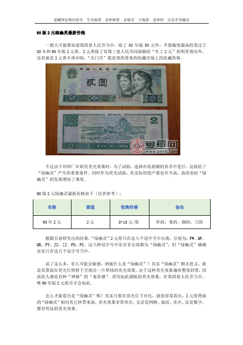 90版2元绿幽灵最新价格
