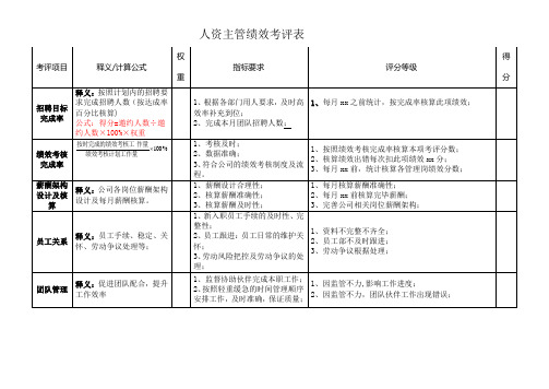 人事主管绩效考核表