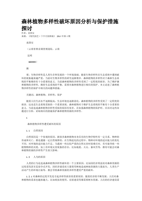 森林植物多样性破坏原因分析与保护措施探讨