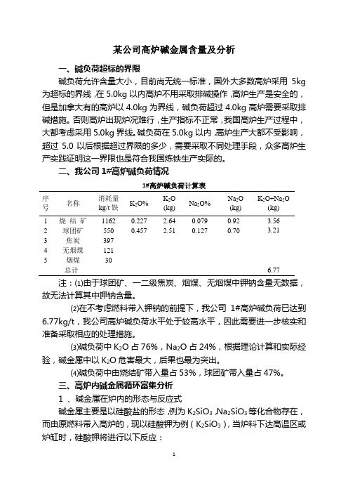 某公司高炉碱金属含量及分析