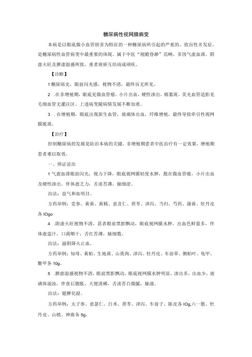 眼科糖尿病性视网膜病变中医诊疗规范诊疗指南2023版