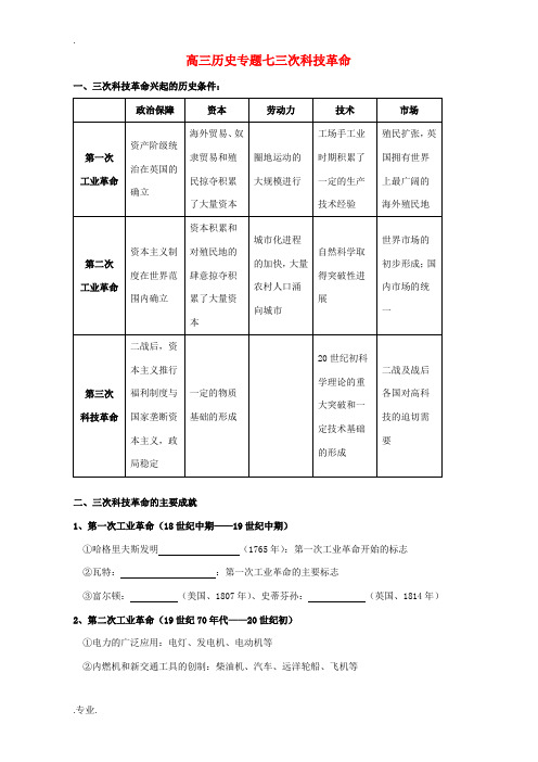 高三历史专题七三次科技革命