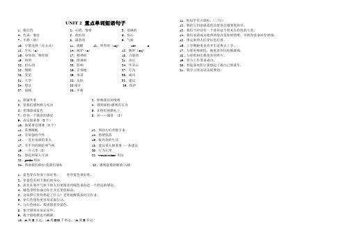 9AUnit 2 重点单词短语句子