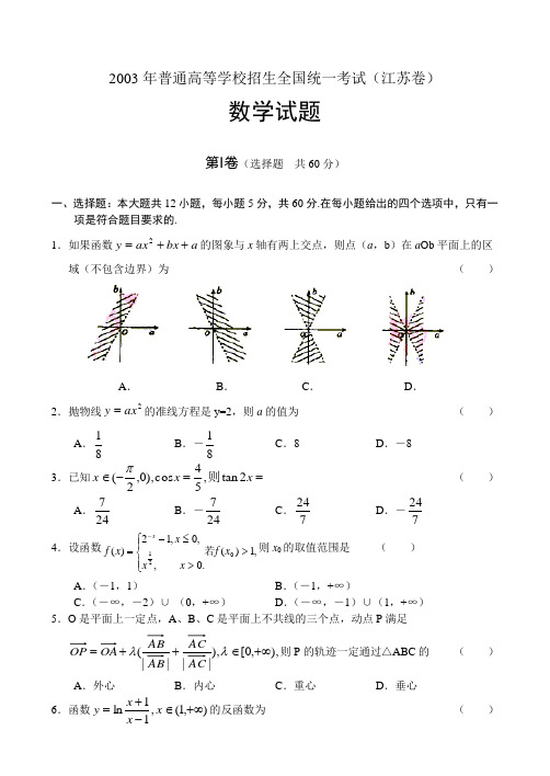 F-2003年普通高等学校招生全国统一考试(江苏卷)