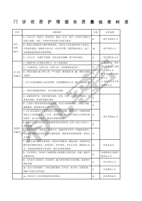 门诊优质护理服务质量检查标准