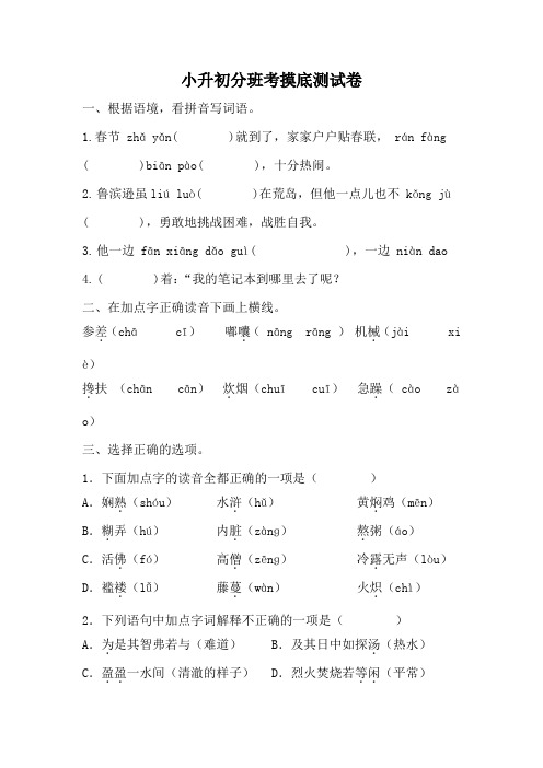 小升初分班考摸底测试卷(试题)-统编版语文六年级下册4