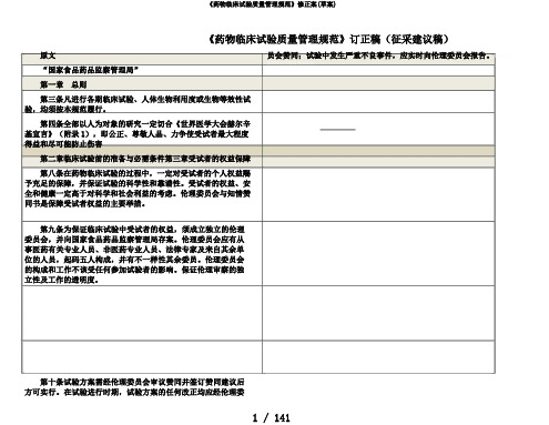 《药物临床试验质量管理规范》修正案(草案)