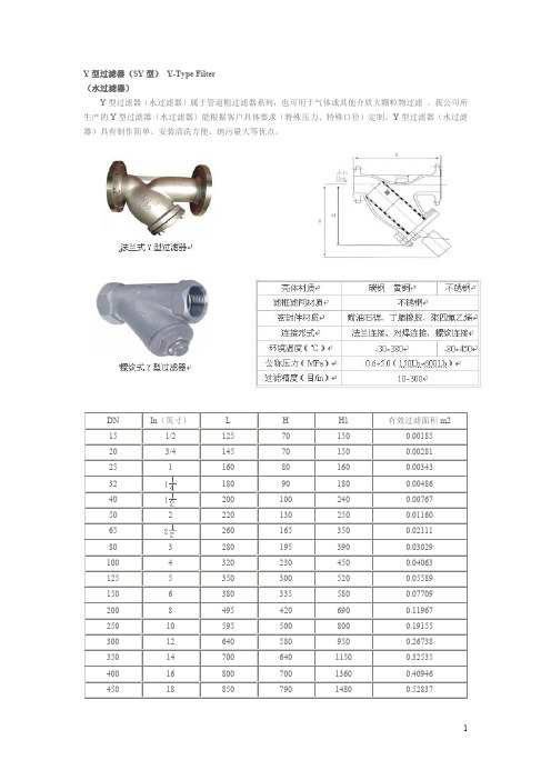 过滤器参数资料(Y型过滤器(SY型) Y-Type Filter)