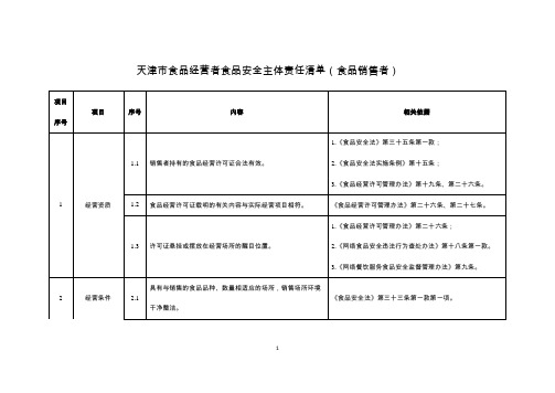 天津市食品经营者食品安全主体责任清单(食品销售者)