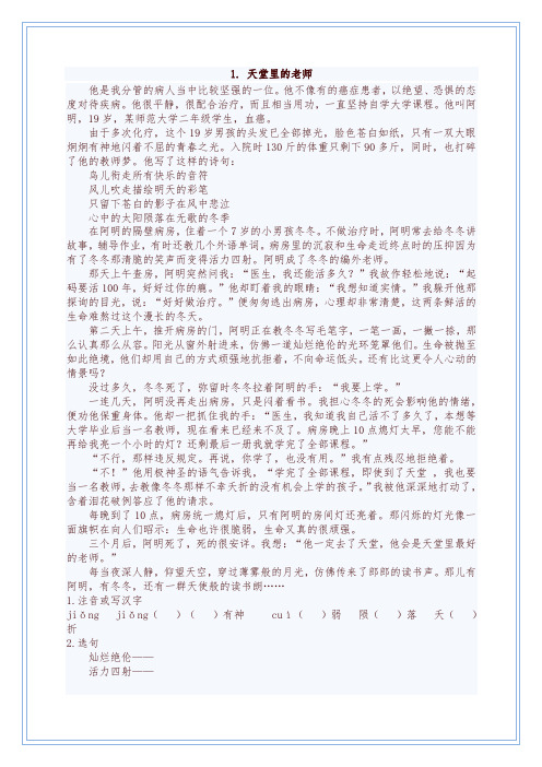 小升初语文阅读理解精编习题12套(附答案)-精品