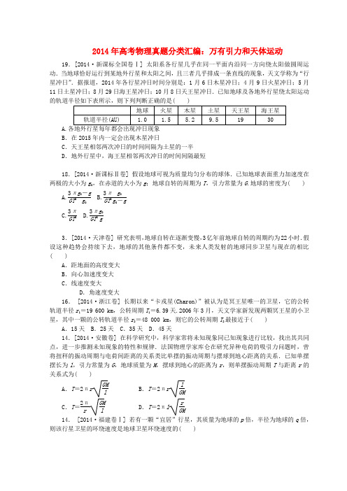 2014年高考各地题、万有引力和天体运动