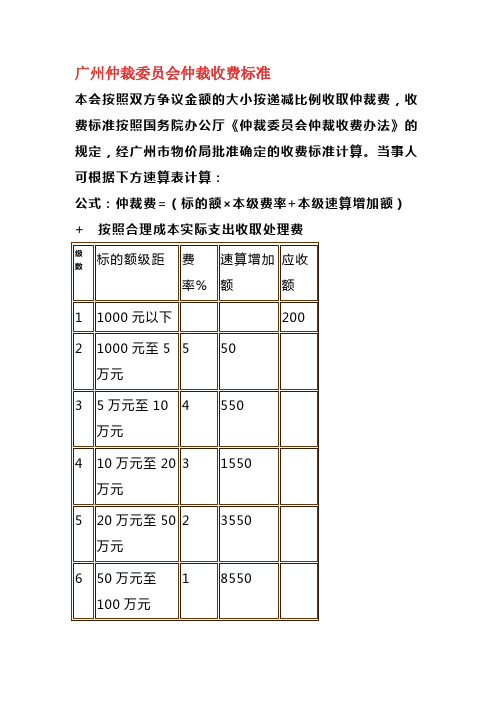 广州仲裁委员会收费及退费办法