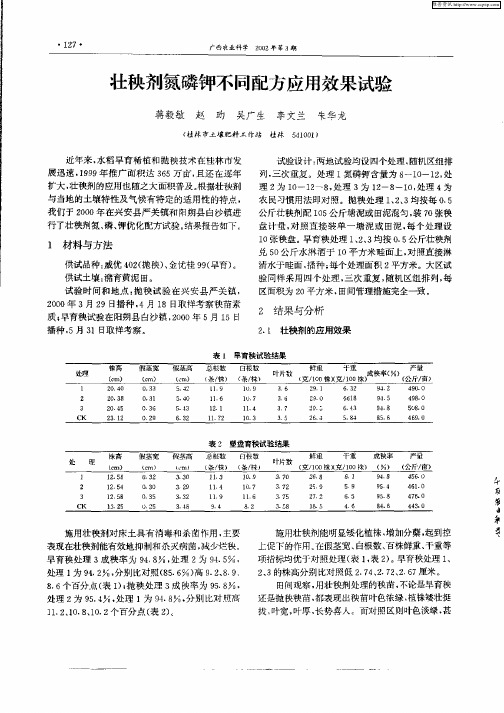 壮秧剂氮磷钾不同配方应用效果试验