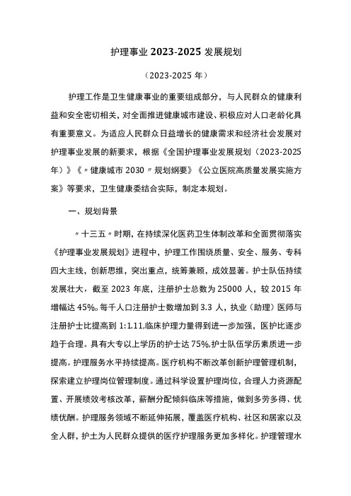 护理事业20232025发展规划