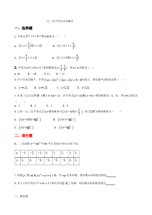 专题复习一元二次不等式及其解法