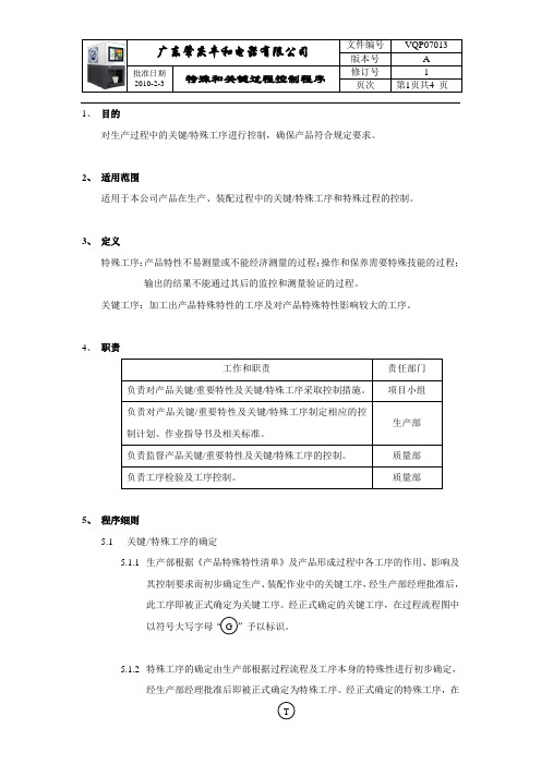 特殊和关键过程控制程序