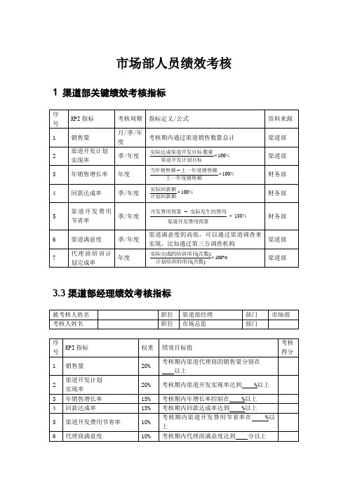 市场部人员绩效考核